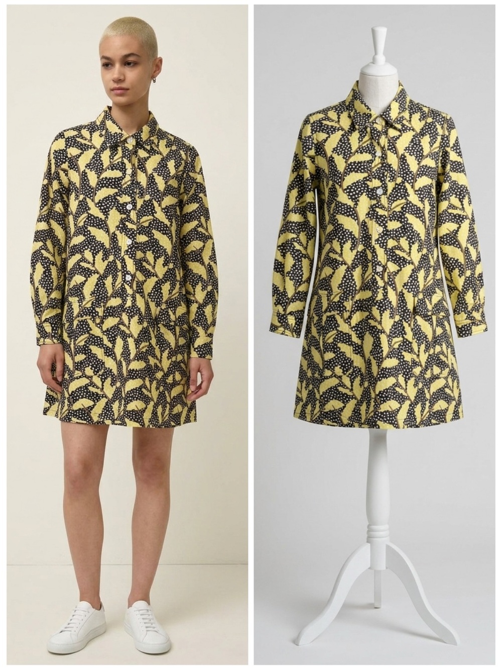 No.6 Annick Dress Black Lemon Dotted Leaves Cotton Mini Shirt Dress Size Small